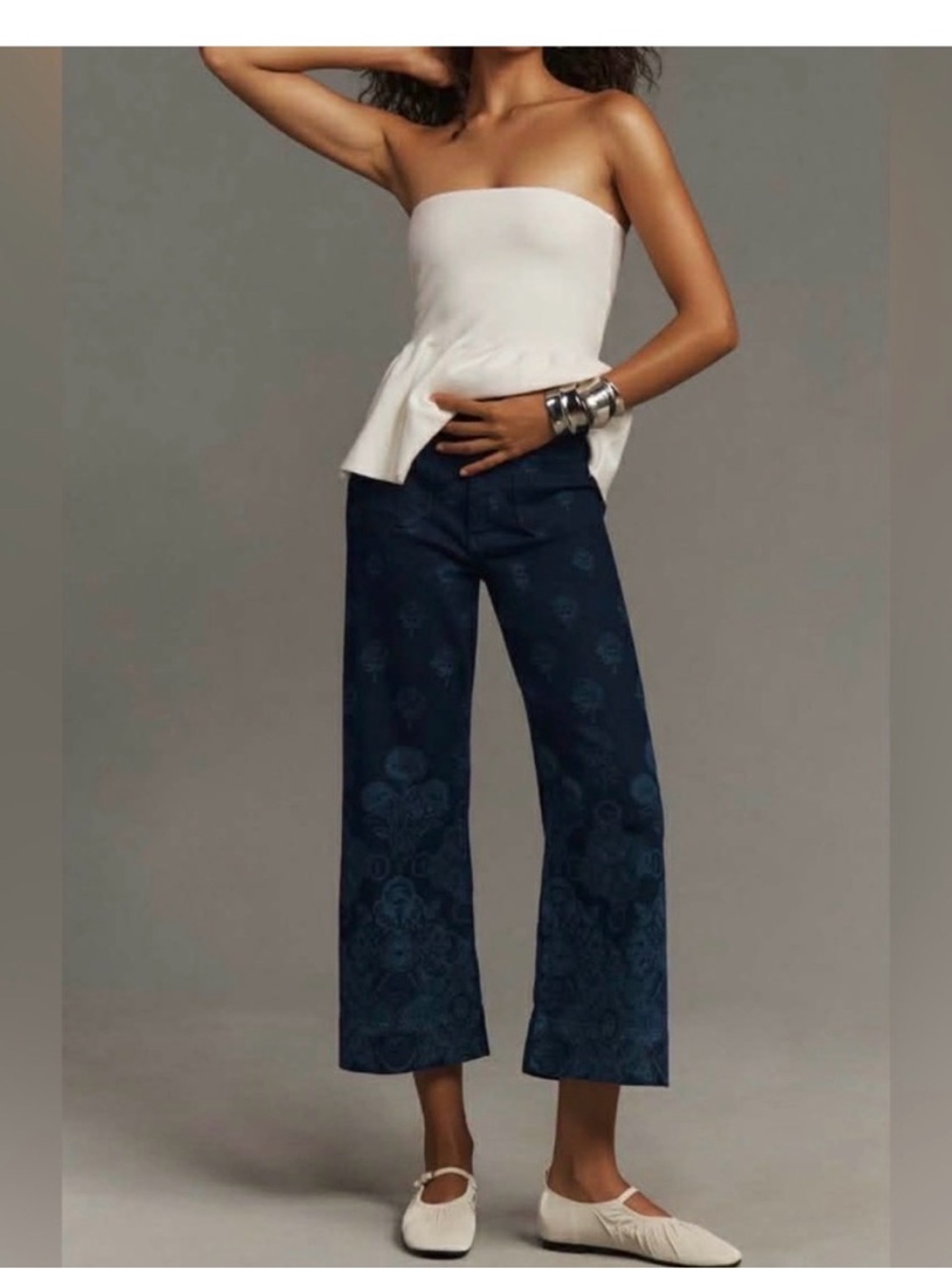Maeve Colette Paisley Denim Women's Dark BlueWide-Leg Jeans